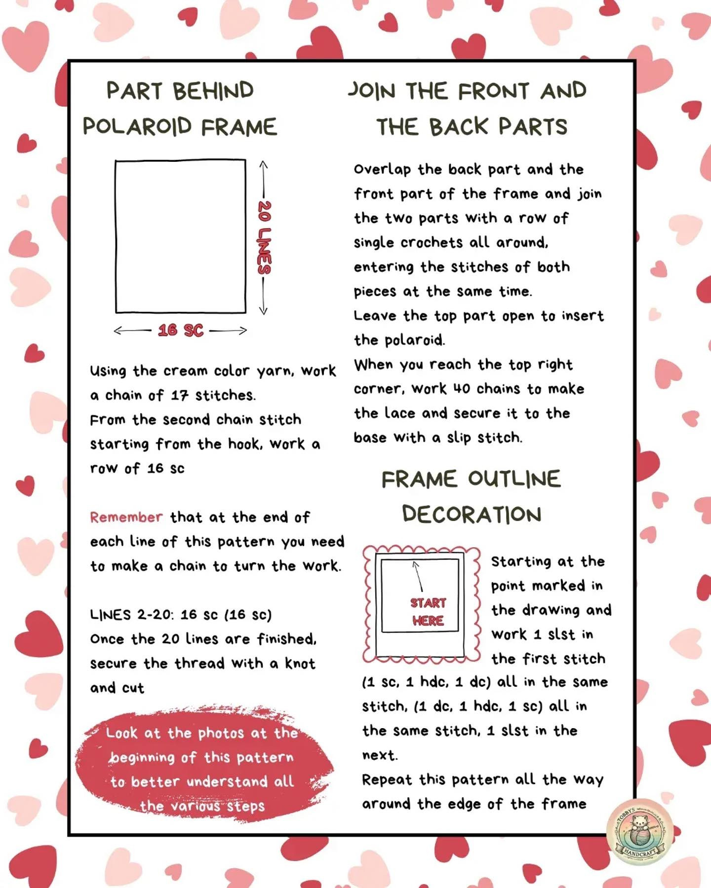 Free Crochet Pattern: Valentine's Polaroid Frame