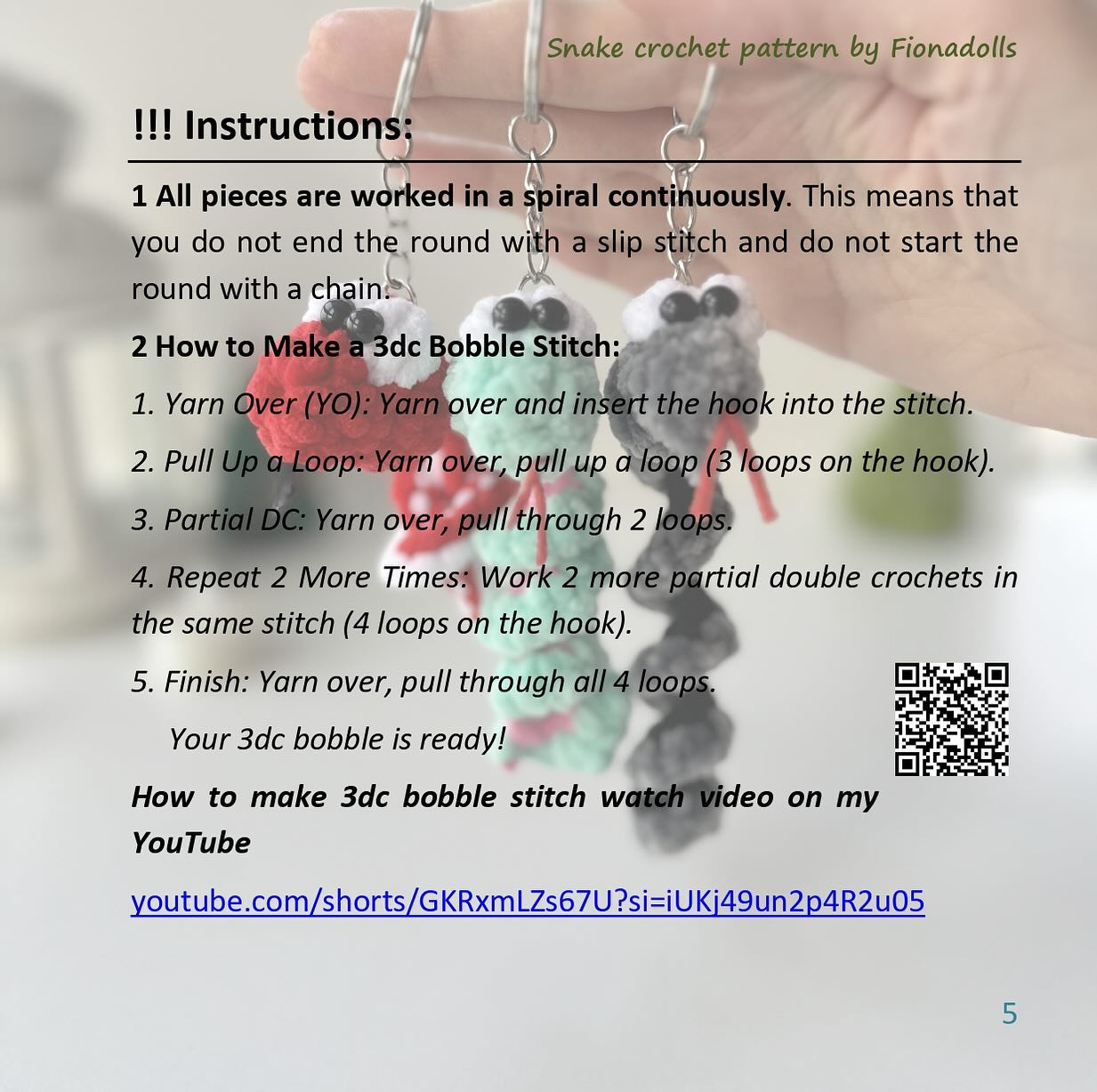 Free Crochet Snake Keychain Pattern