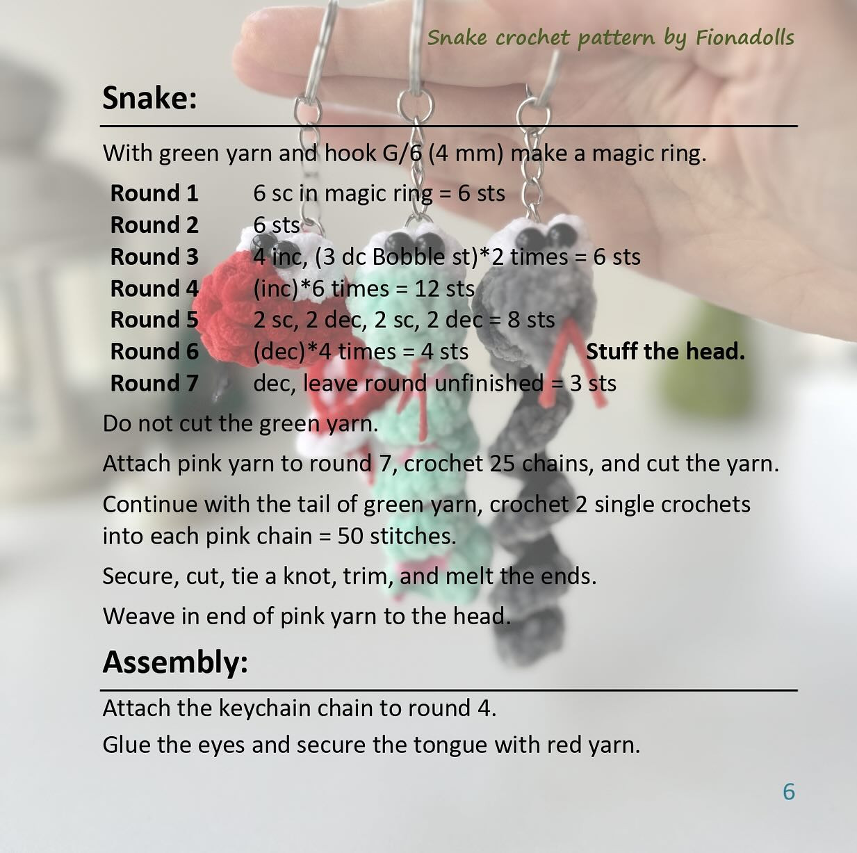 Free Crochet Snake Keychain Pattern