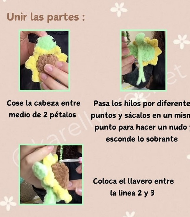 Free Crochet Sunflower Turtle Keychain Pattern