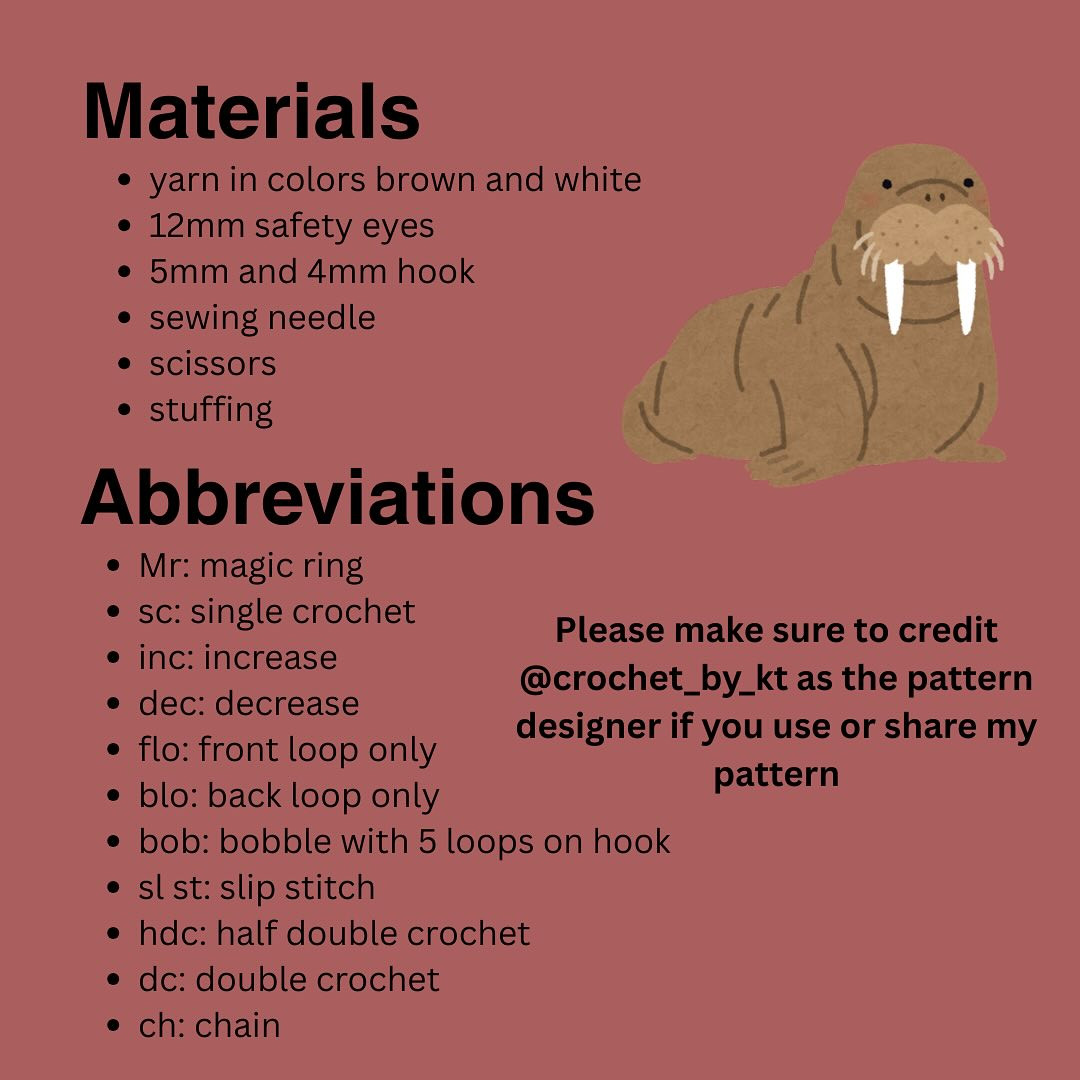 Free Crochet Walrus Pattern: Amigurumi Chart