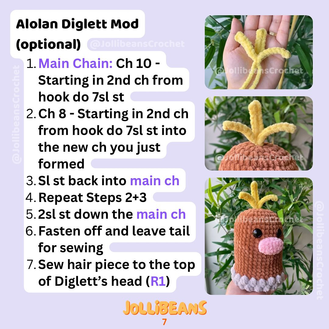 Free Diglett Crochet Pattern: Low Sew, Alolan Mod Included