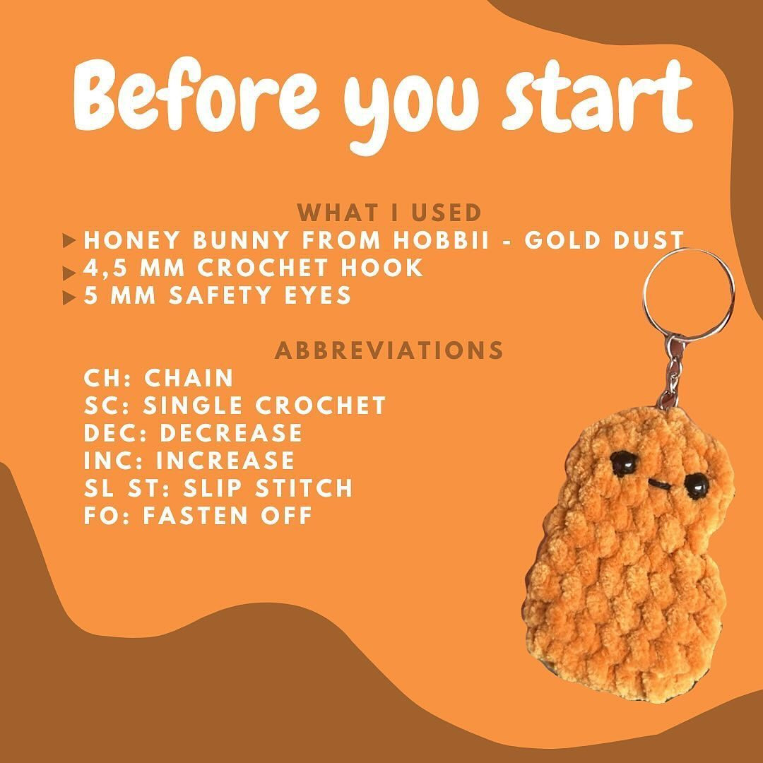 Free Easy No-Sew Crochet Chicken Nugget Keychain Pattern