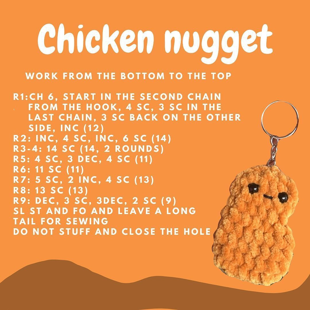 Free Easy No-Sew Crochet Chicken Nugget Keychain Pattern