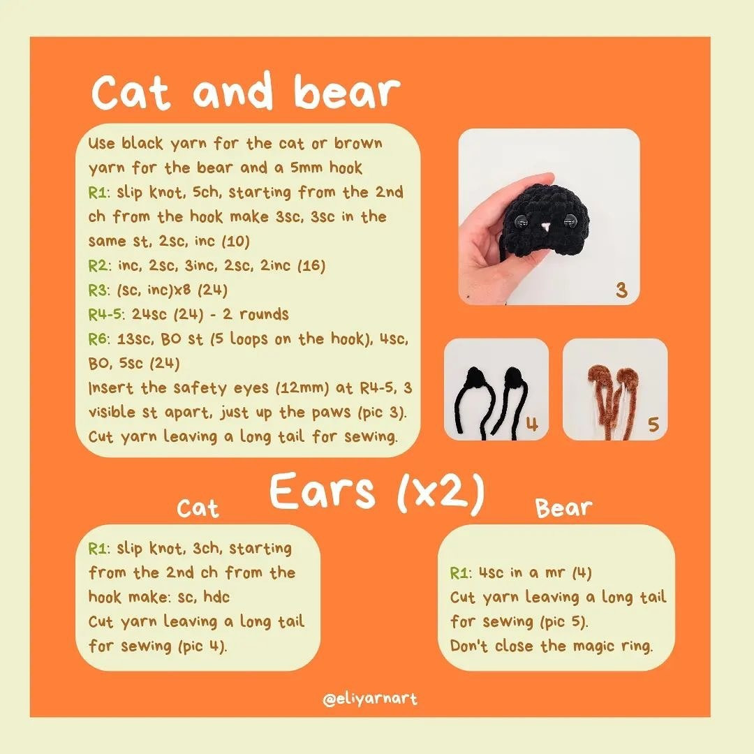 Free Halloween Crochet Patterns: Cute Cat & Bear