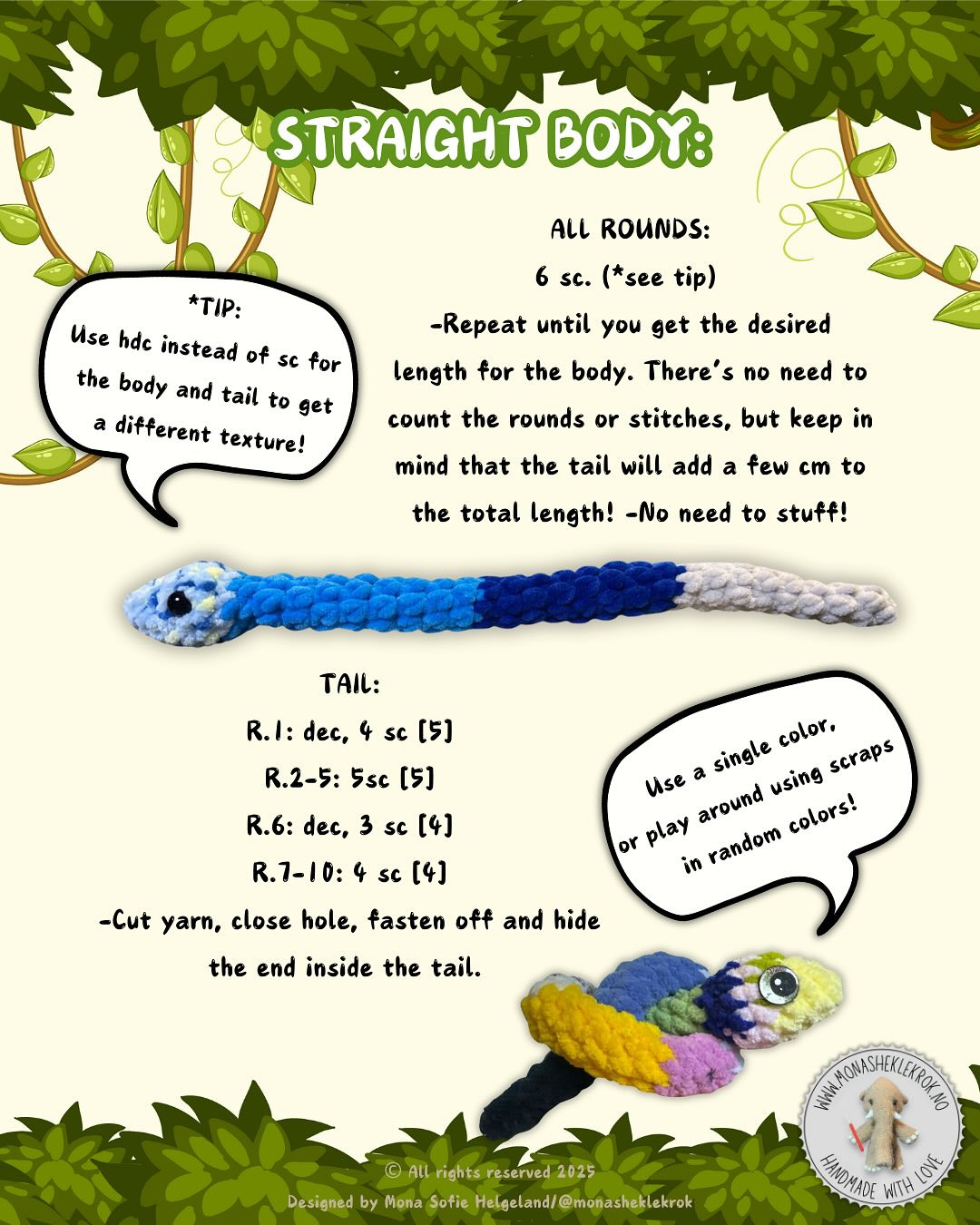 Free Scrappy Snake Crochet Pattern: 4 Body Variations