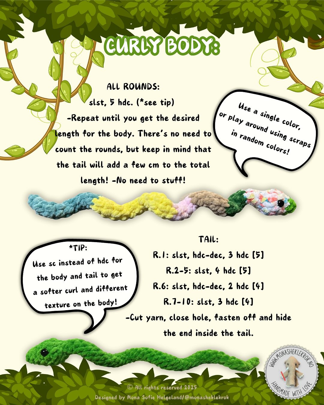 Free Scrappy Snake Crochet Pattern: 4 Body Variations