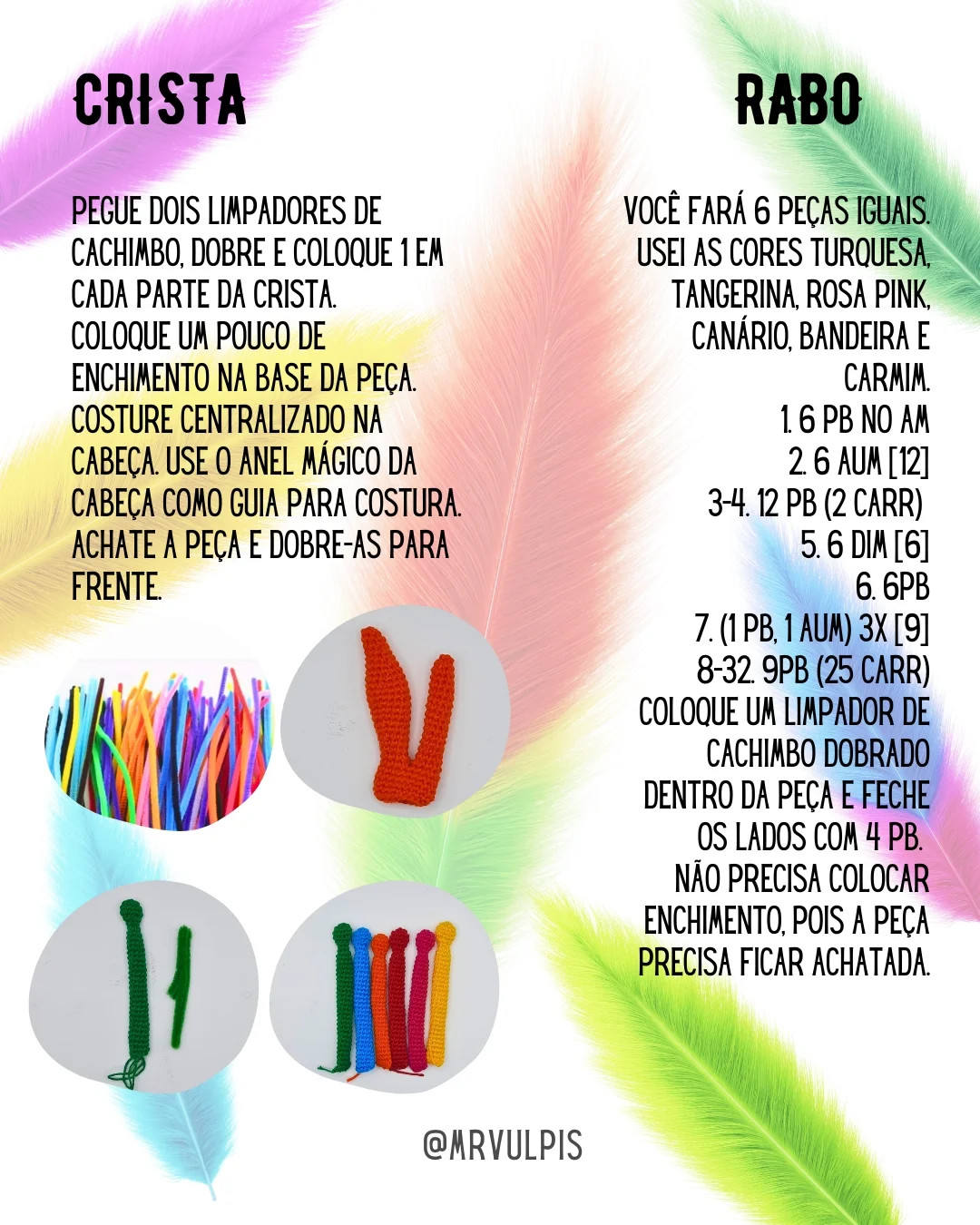 Galo de crochê colorido: Gráfico grátis!