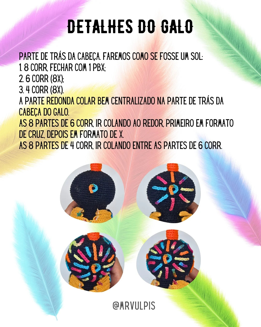 Galo de crochê colorido: Gráfico grátis!