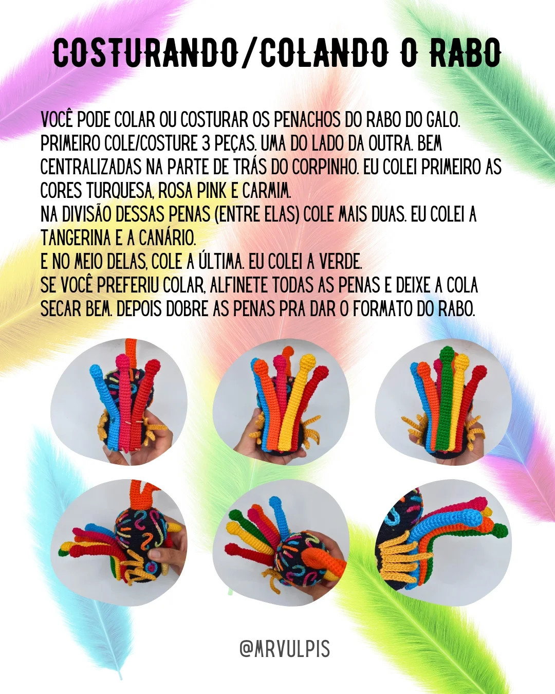 Galo de crochê colorido: Gráfico grátis!