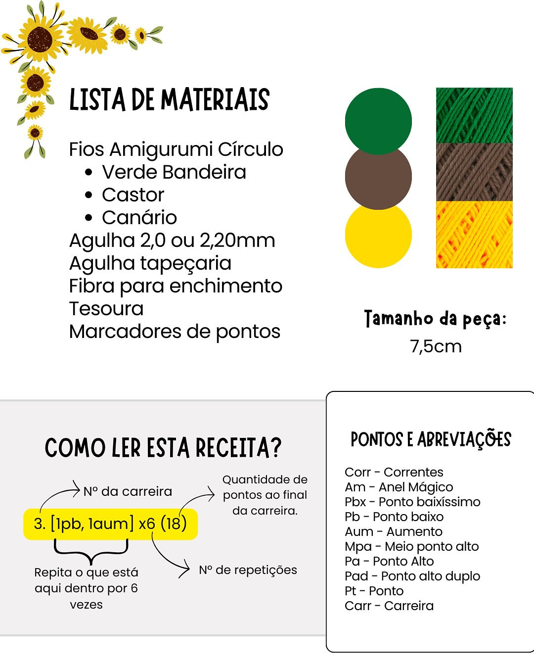 Girassol de crochê: Gráfico gratuito para iniciantes
