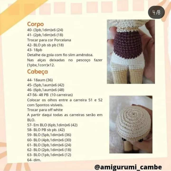 Gráfico Amigurumi de Cordeirinho: Passo a Passo Completo