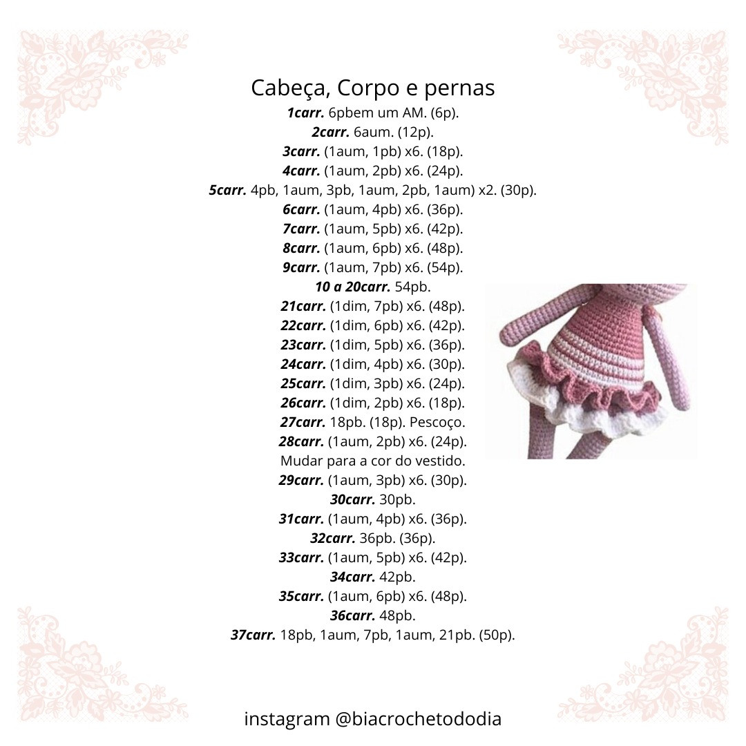 Gráfico de Amigurumi: Coelho Bailarina