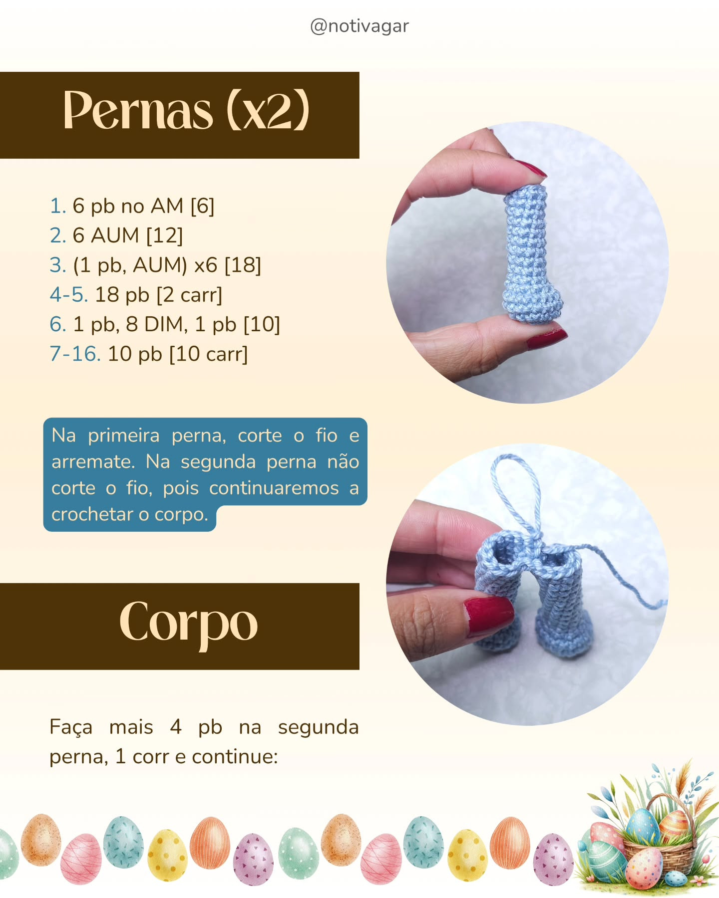Gráfico de amigurumi de coelhinha azul e amarelo: receita gratuita