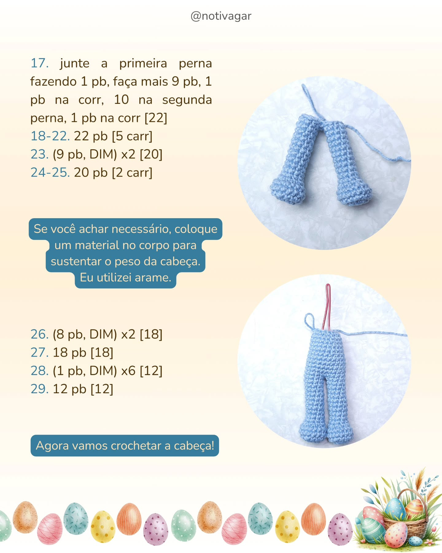 Gráfico de amigurumi de coelhinha azul e amarelo: receita gratuita