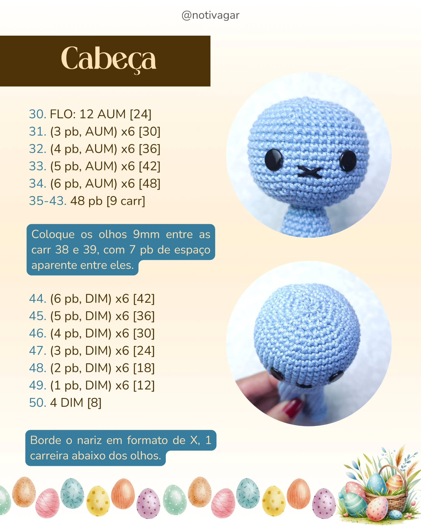 Gráfico de amigurumi de coelhinha azul e amarelo: receita gratuita