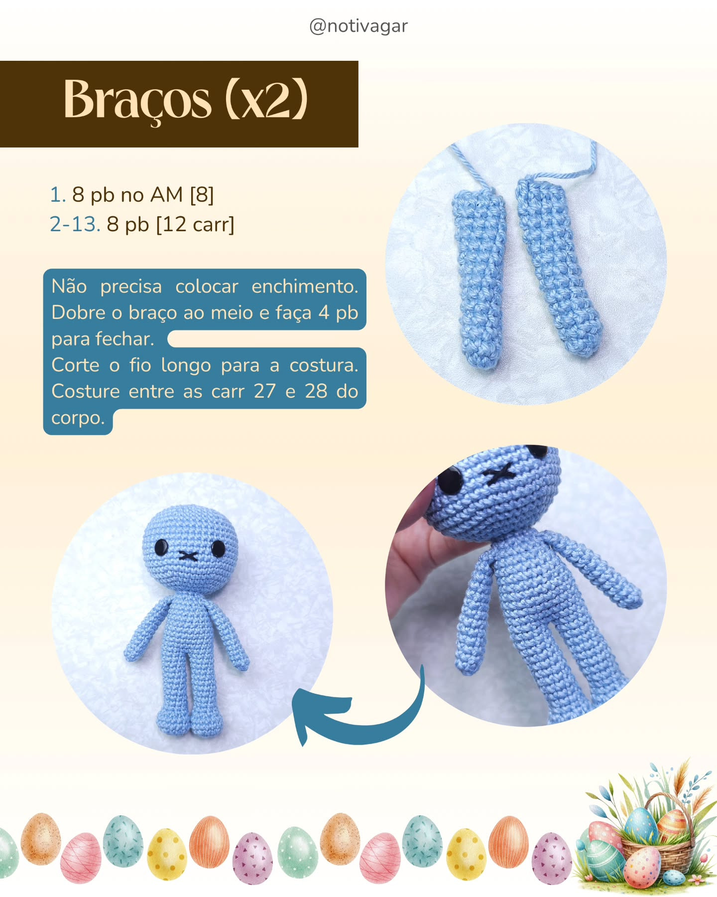 Gráfico de amigurumi de coelhinha azul e amarelo: receita gratuita