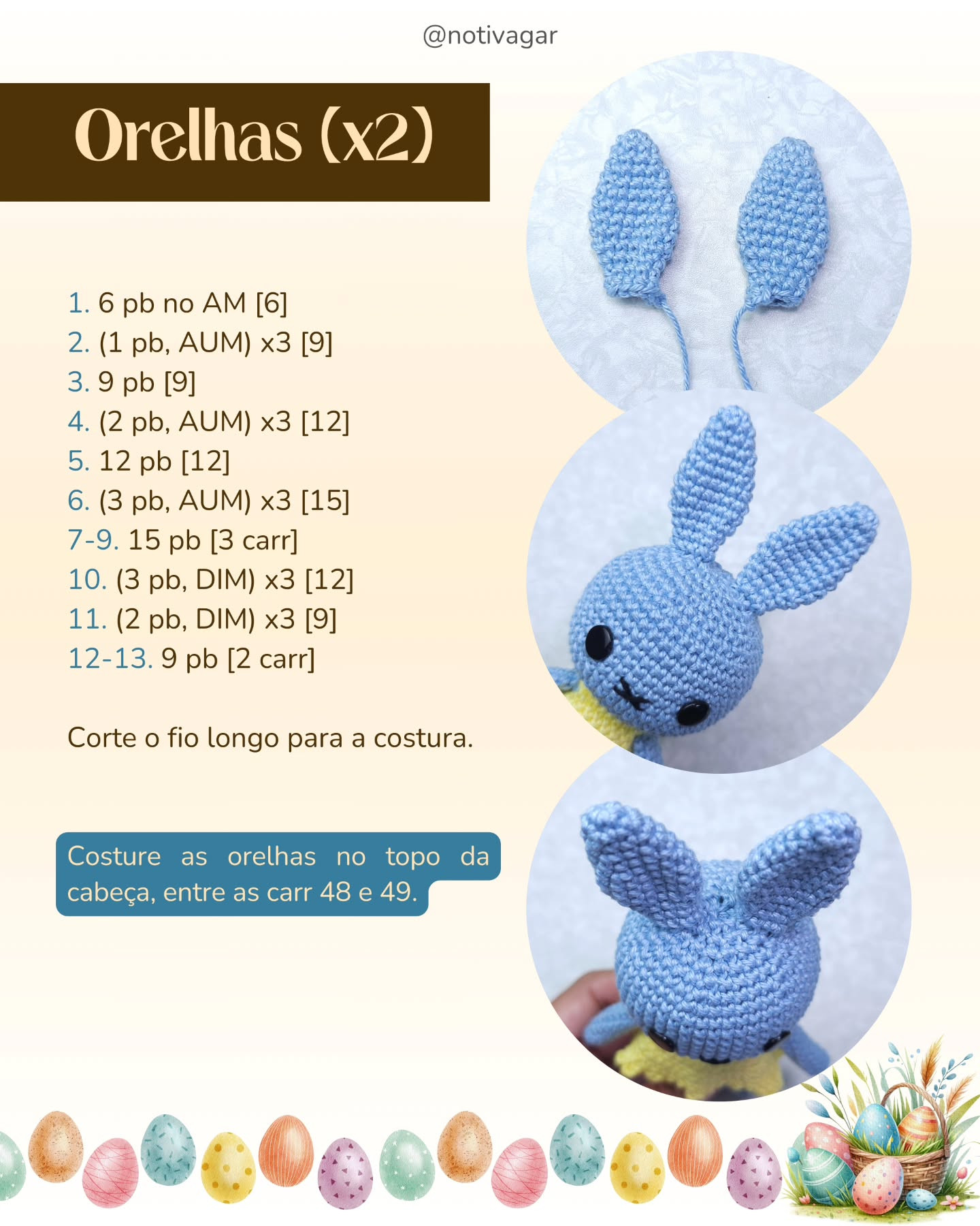 Gráfico de amigurumi de coelhinha azul e amarelo: receita gratuita
