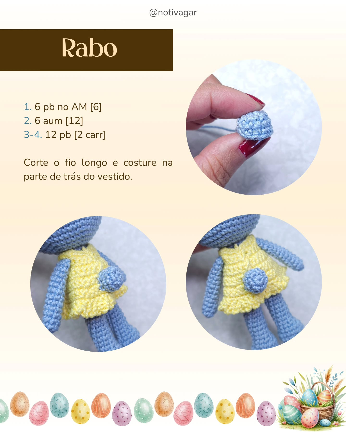 Gráfico de amigurumi de coelhinha azul e amarelo: receita gratuita