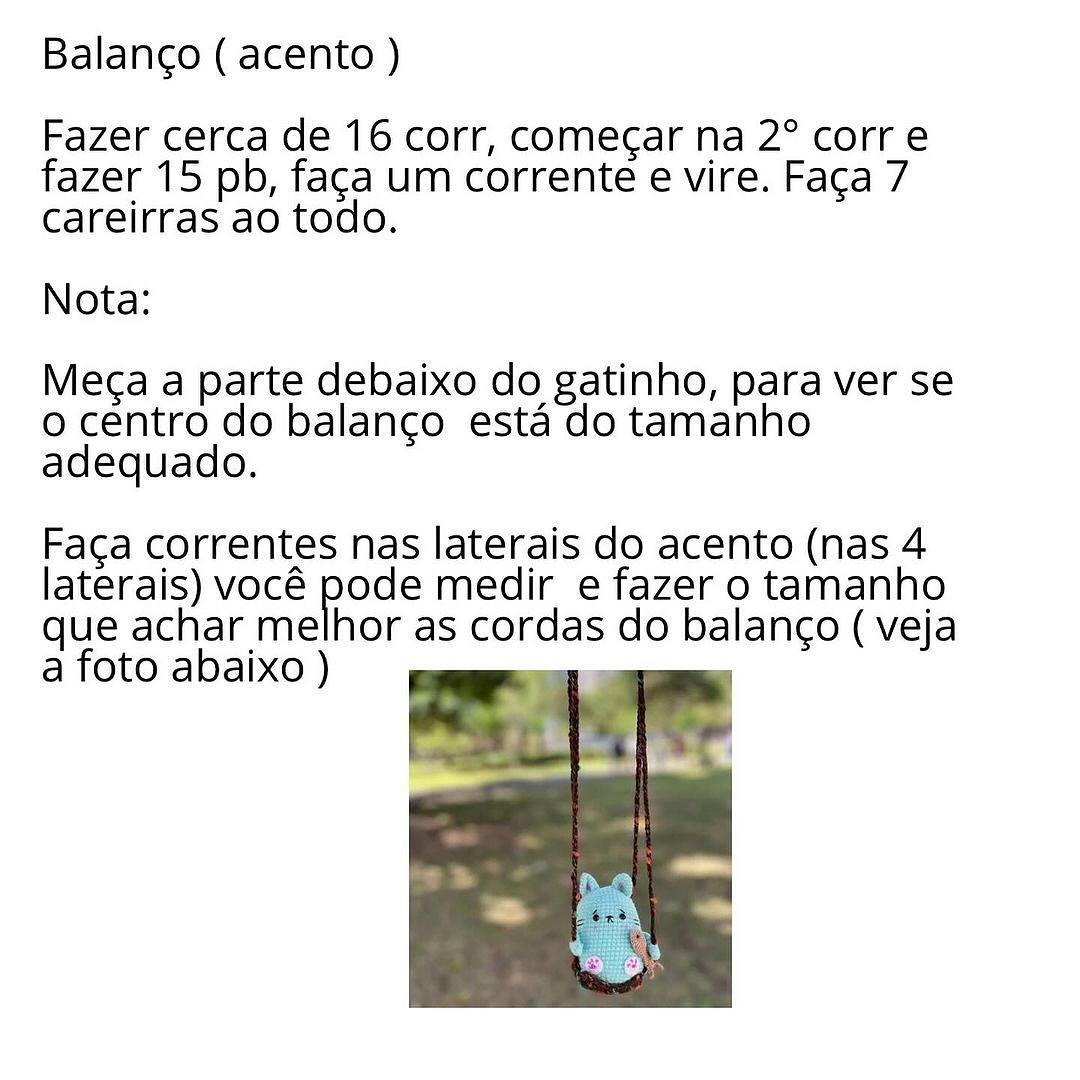 Gráfico de amigurumi de gatinho no balanço: receita grátis