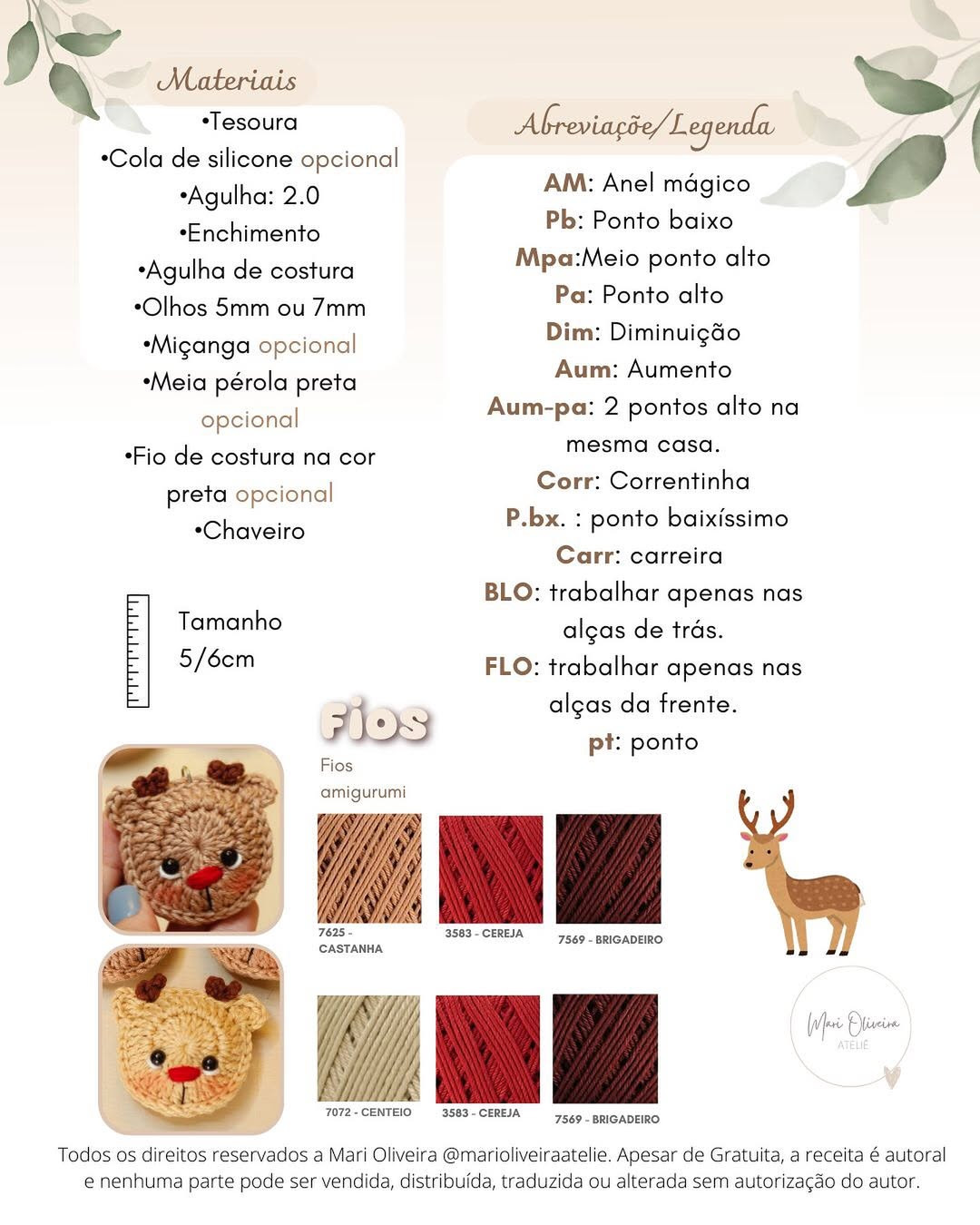 Gráfico de amigurumi de rena fofo e gratuito