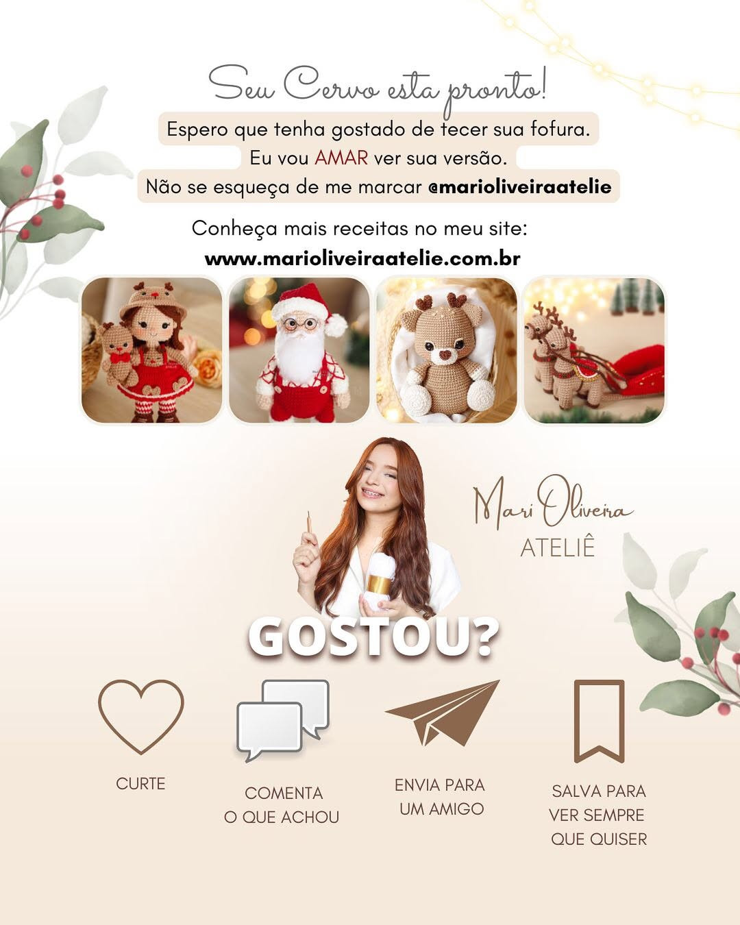 Gráfico de amigurumi de rena fofo e gratuito