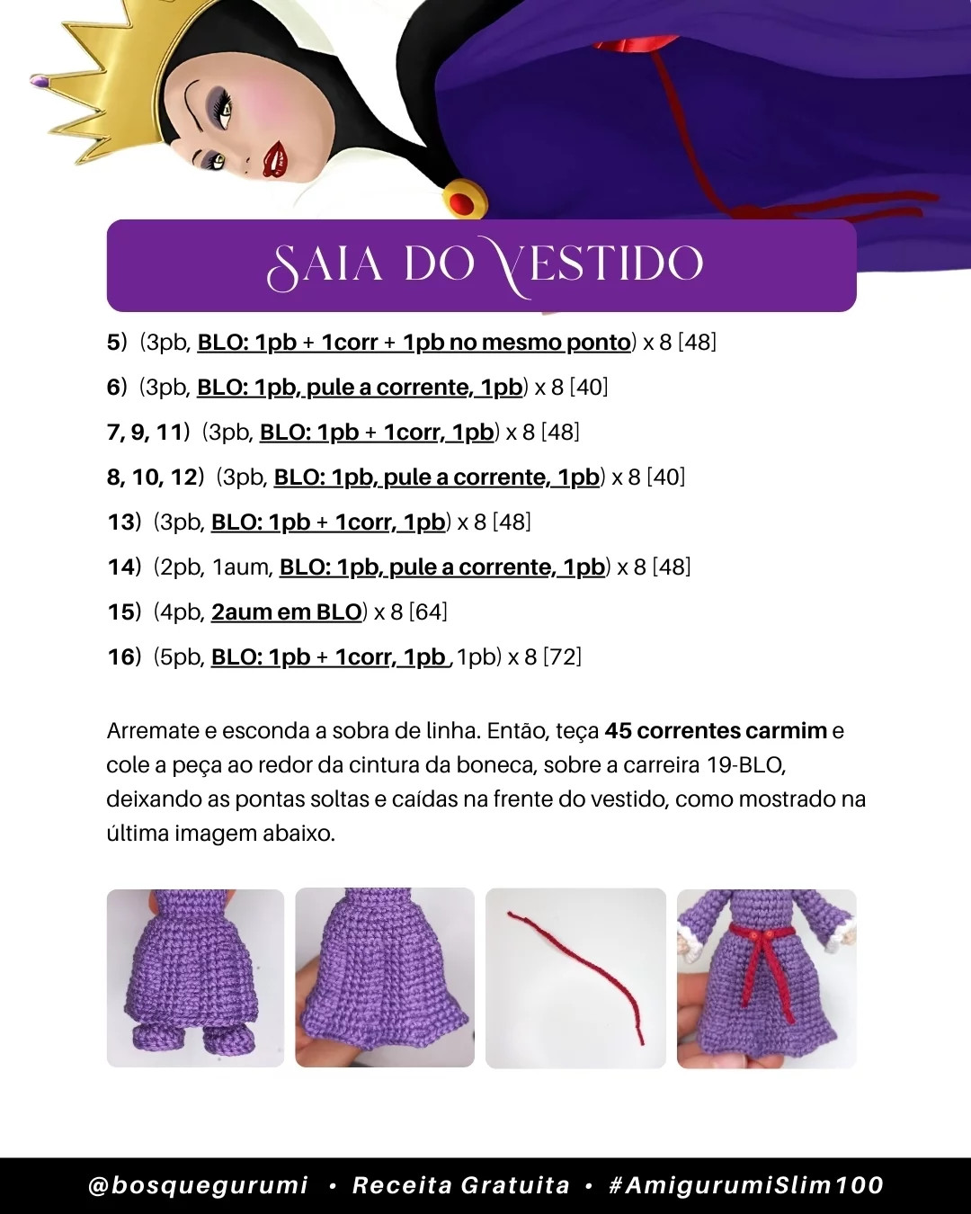 Gráfico de amigurumi grátis: Rainha Má