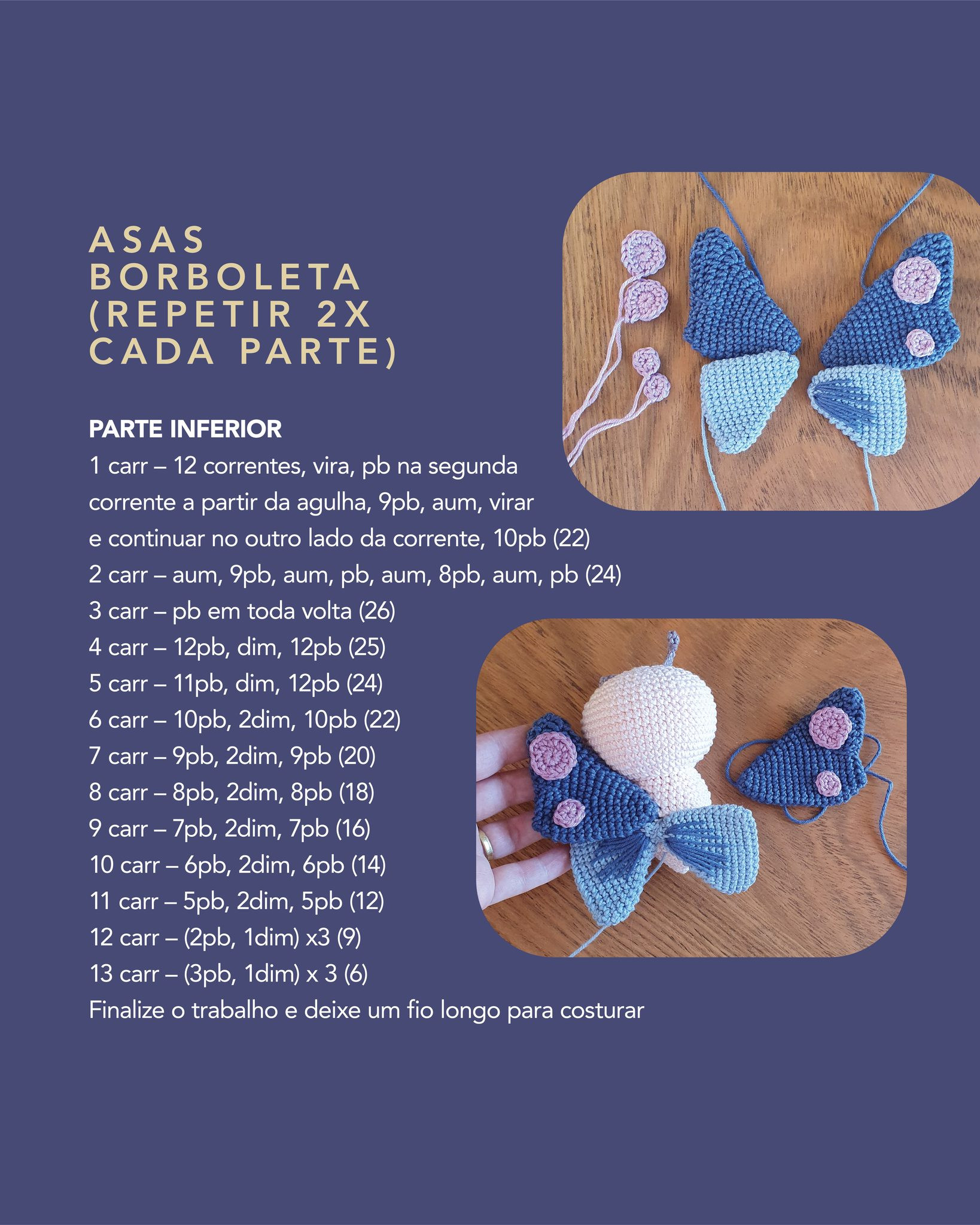 Gráfico de amigurumi gratuito: Borboleta e Abelha