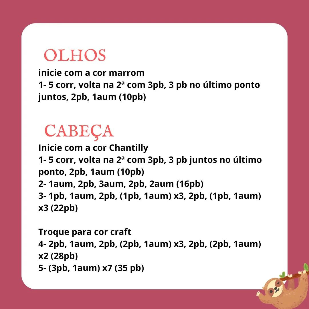 Gráfico de amigurumi: Mini Preguiça
