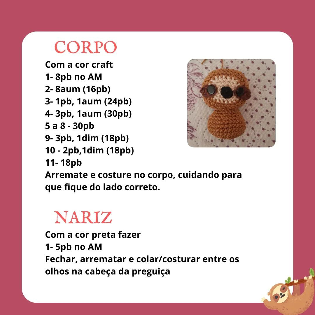 Gráfico de amigurumi: Mini Preguiça