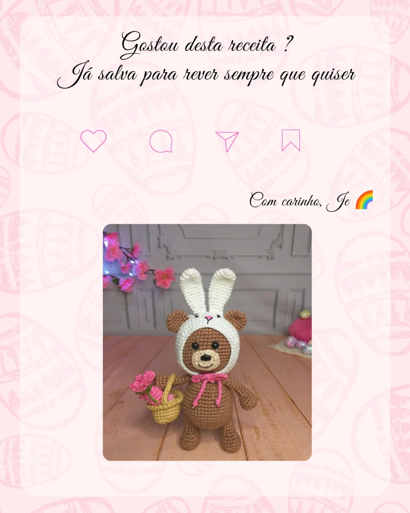 Gráfico de Amigurumi Urso com Touca de Coelho Grátis