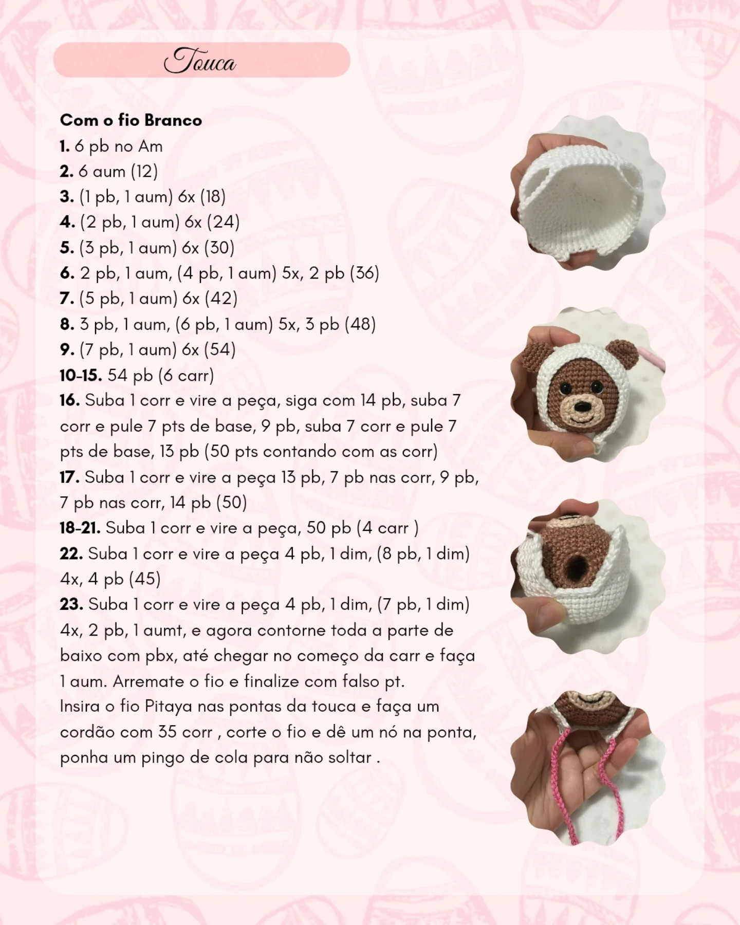 Gráfico de Amigurumi Urso com Touca de Coelho Grátis