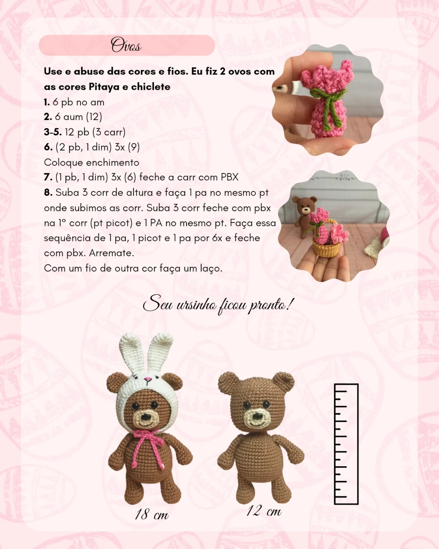 Gráfico de Amigurumi Urso com Touca de Coelho Grátis
