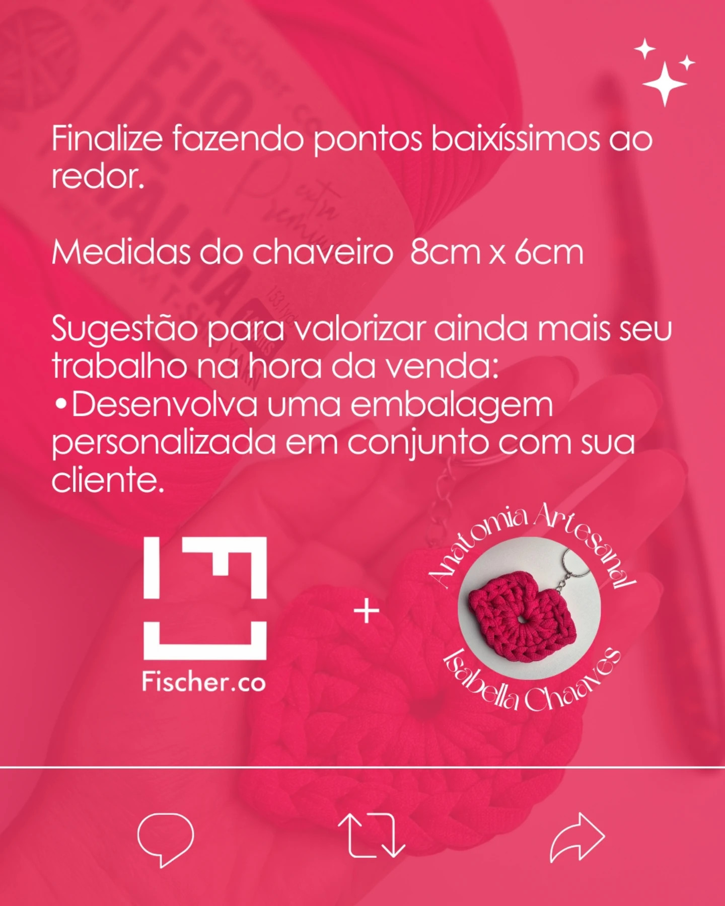 Gráfico de chaveiro em formato de coração em crochê com fio de malha.
