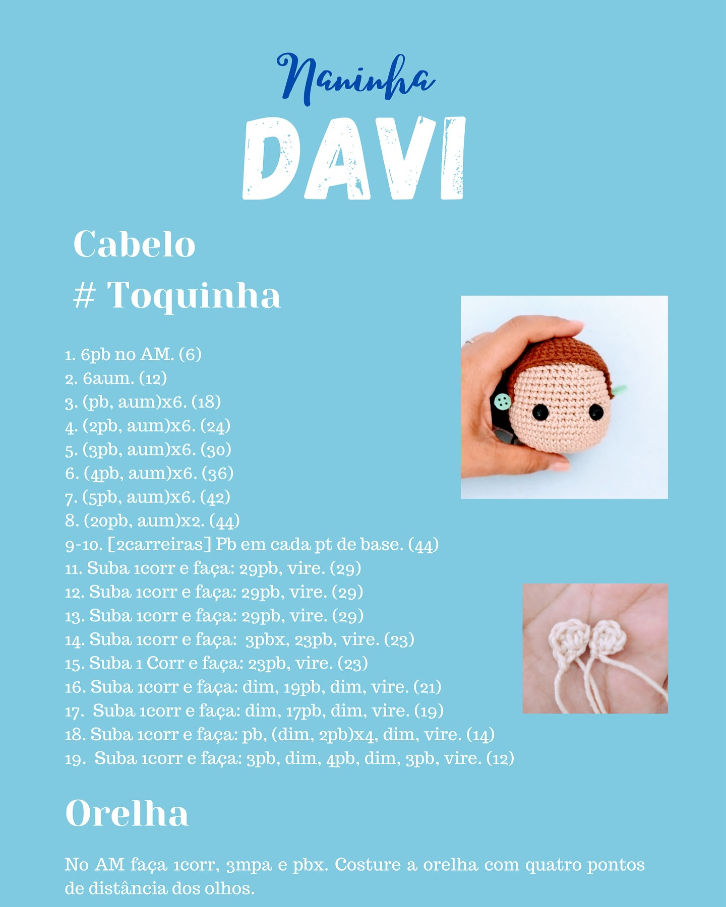 Gráfico de crochê: Bebê Davi em mantinha azul.