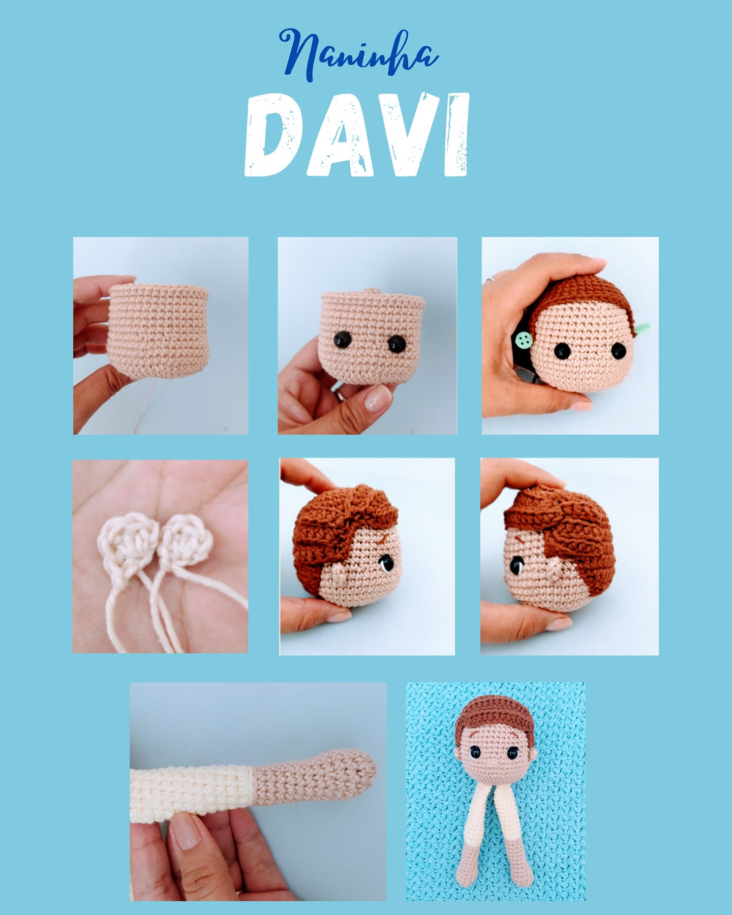 Gráfico de crochê: Bebê Davi em mantinha azul.