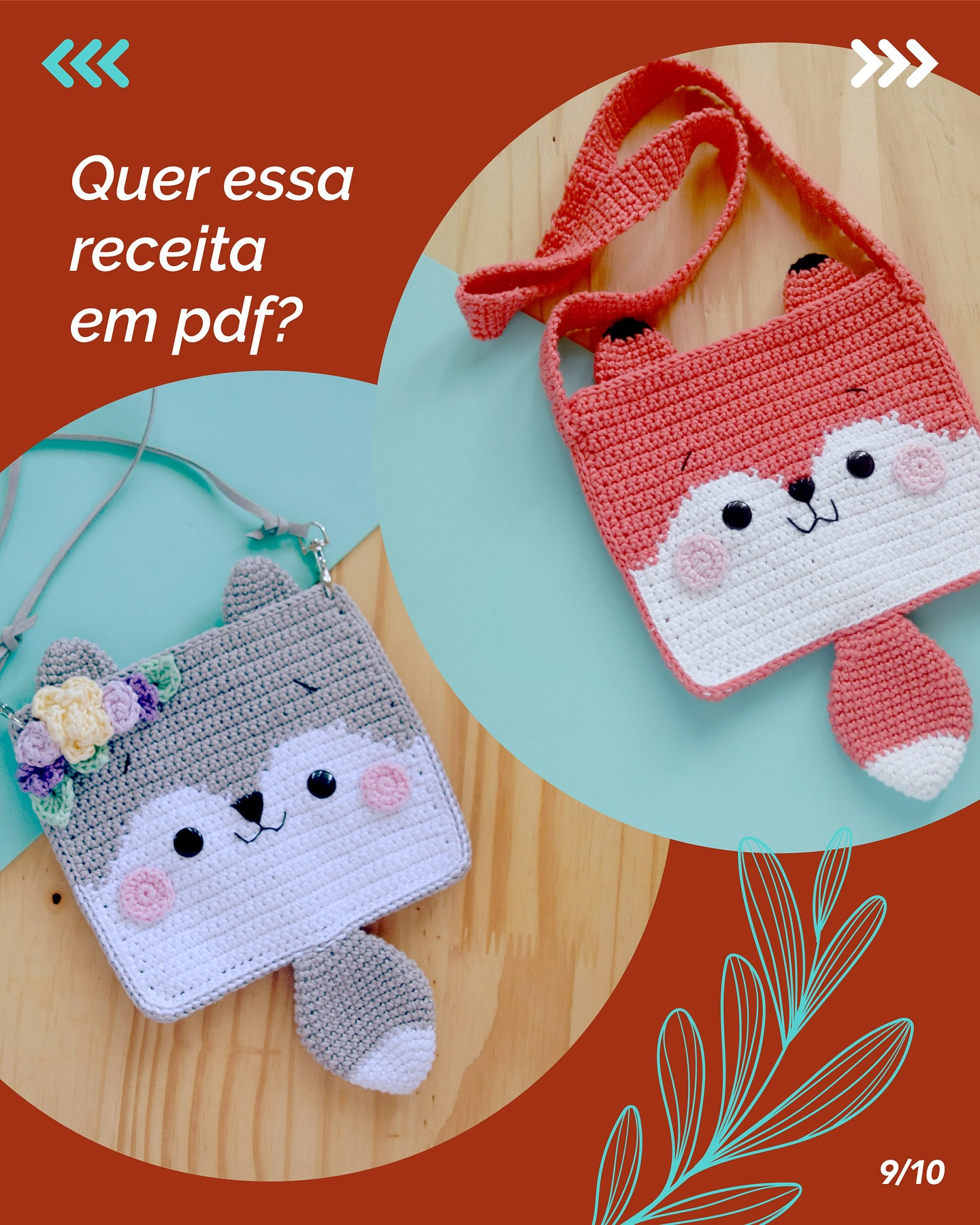 Gráfico de crochê: Bolsinhas de raposa e esquilo