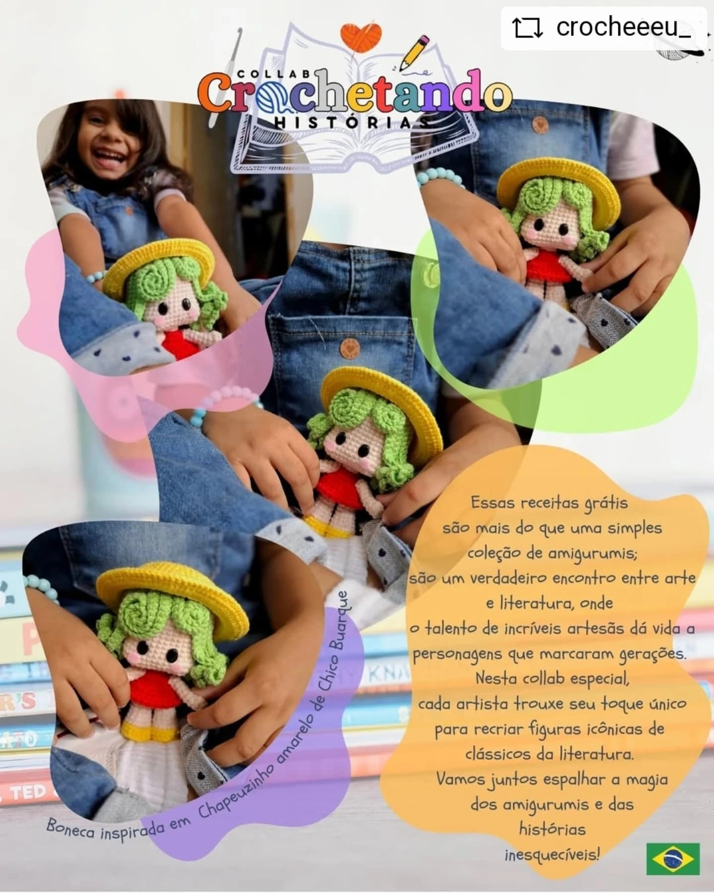 Gráfico de crochê: Boneca com chapéu amarelo