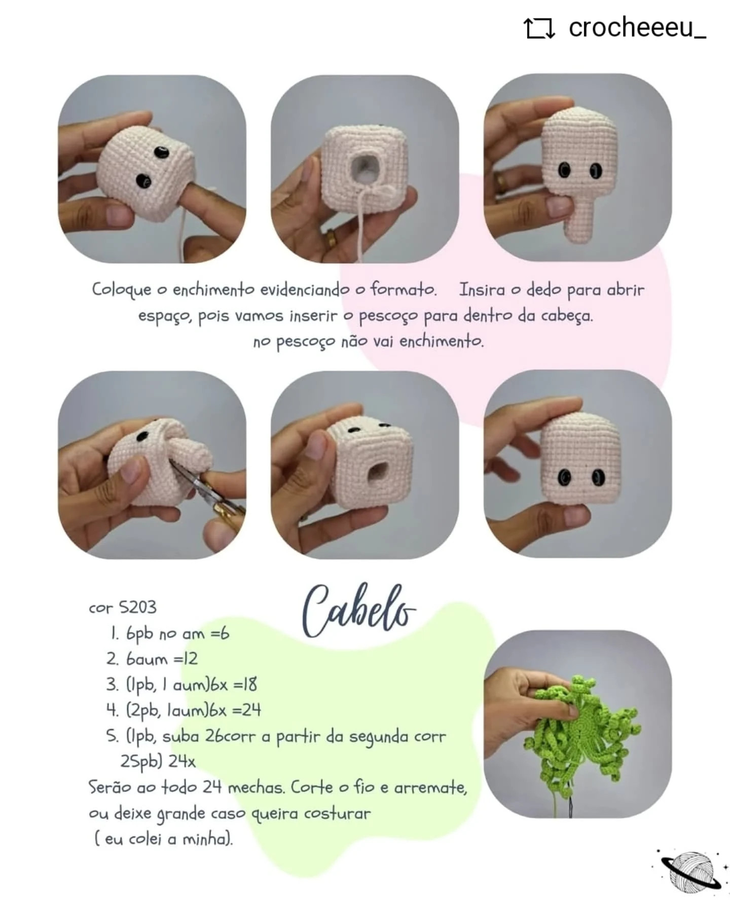 Gráfico de crochê: Boneca com chapéu amarelo