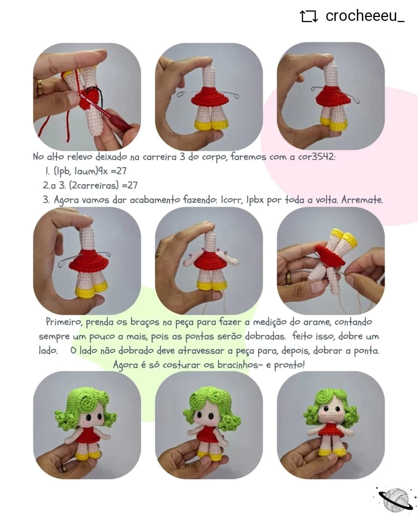 Gráfico de crochê: Boneca com chapéu amarelo