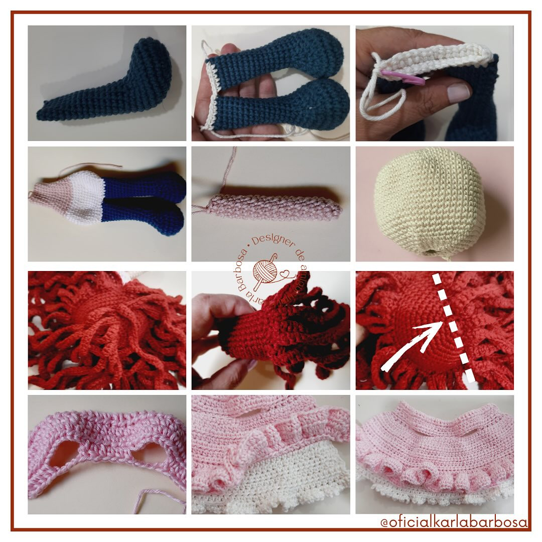 Gráfico de Crochê: Boneca de Cabelo Ruivo com Vestido Rosa