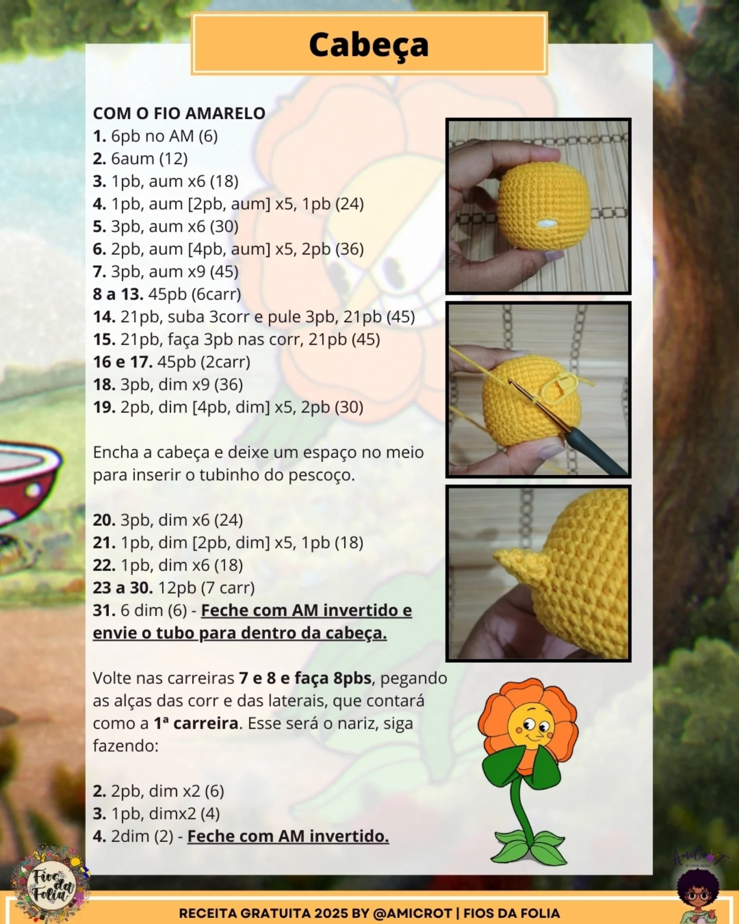 Gráfico de crochê Cagney Carnation do Cuphead