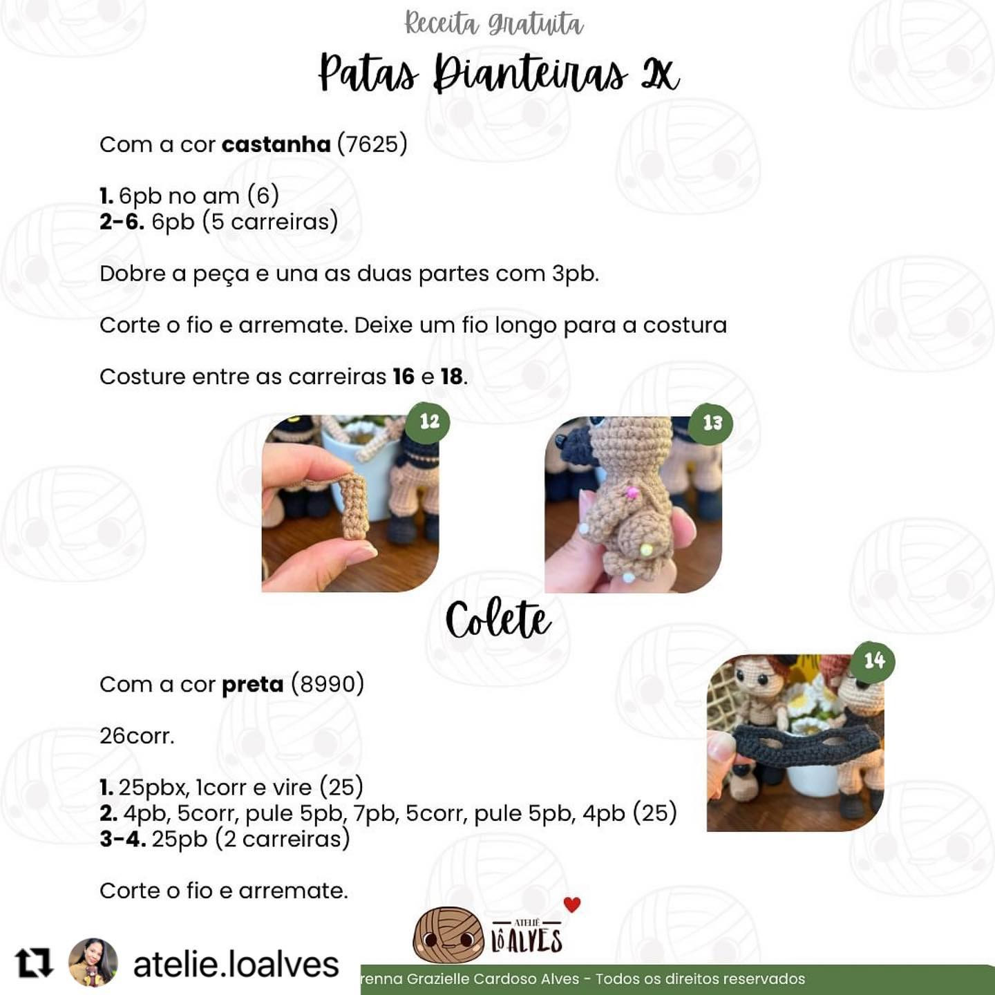 Gráfico de crochê: Cãozinho Mel - Receita Grátis!