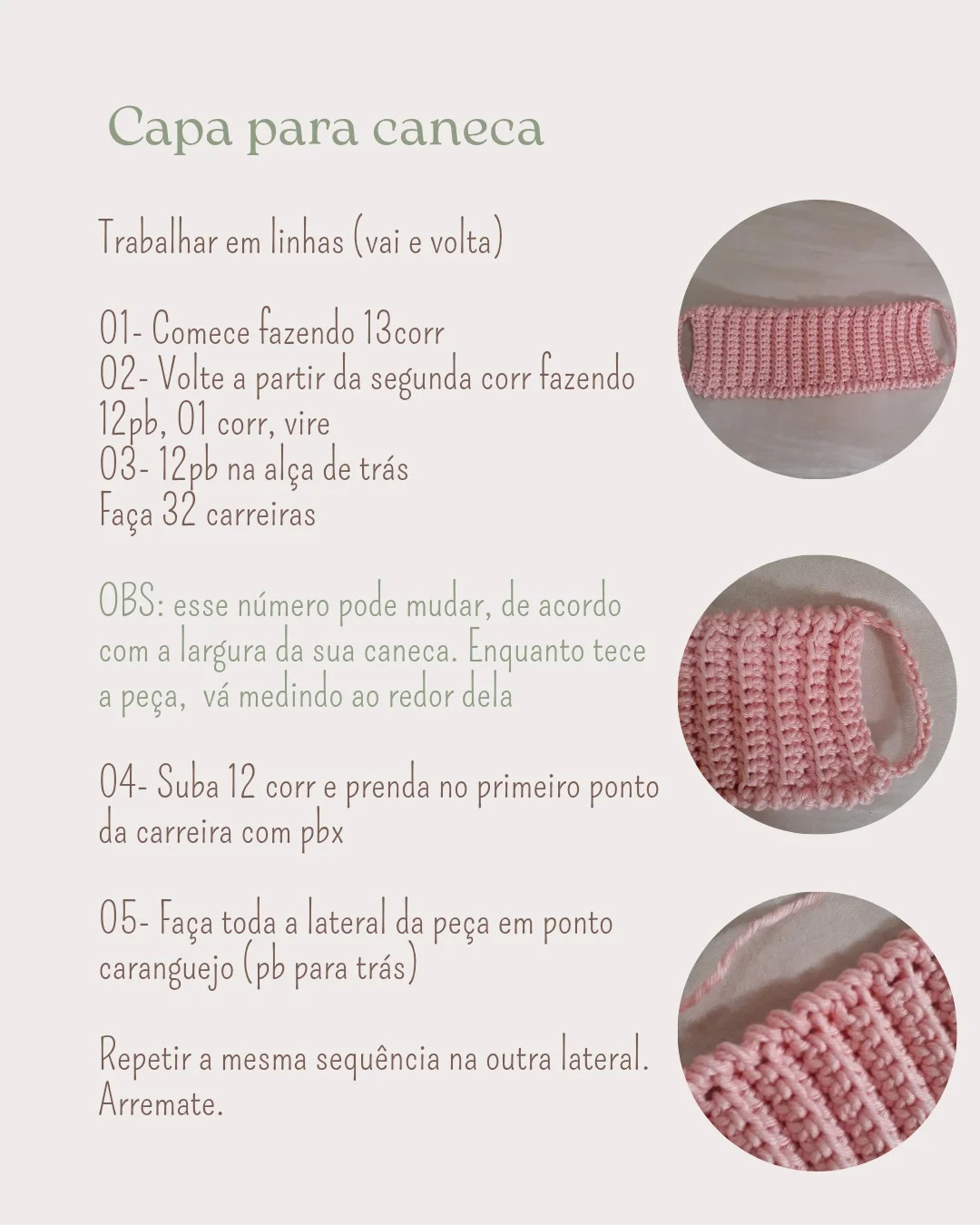 Gráfico de crochê: Capinha para caneca e descanso