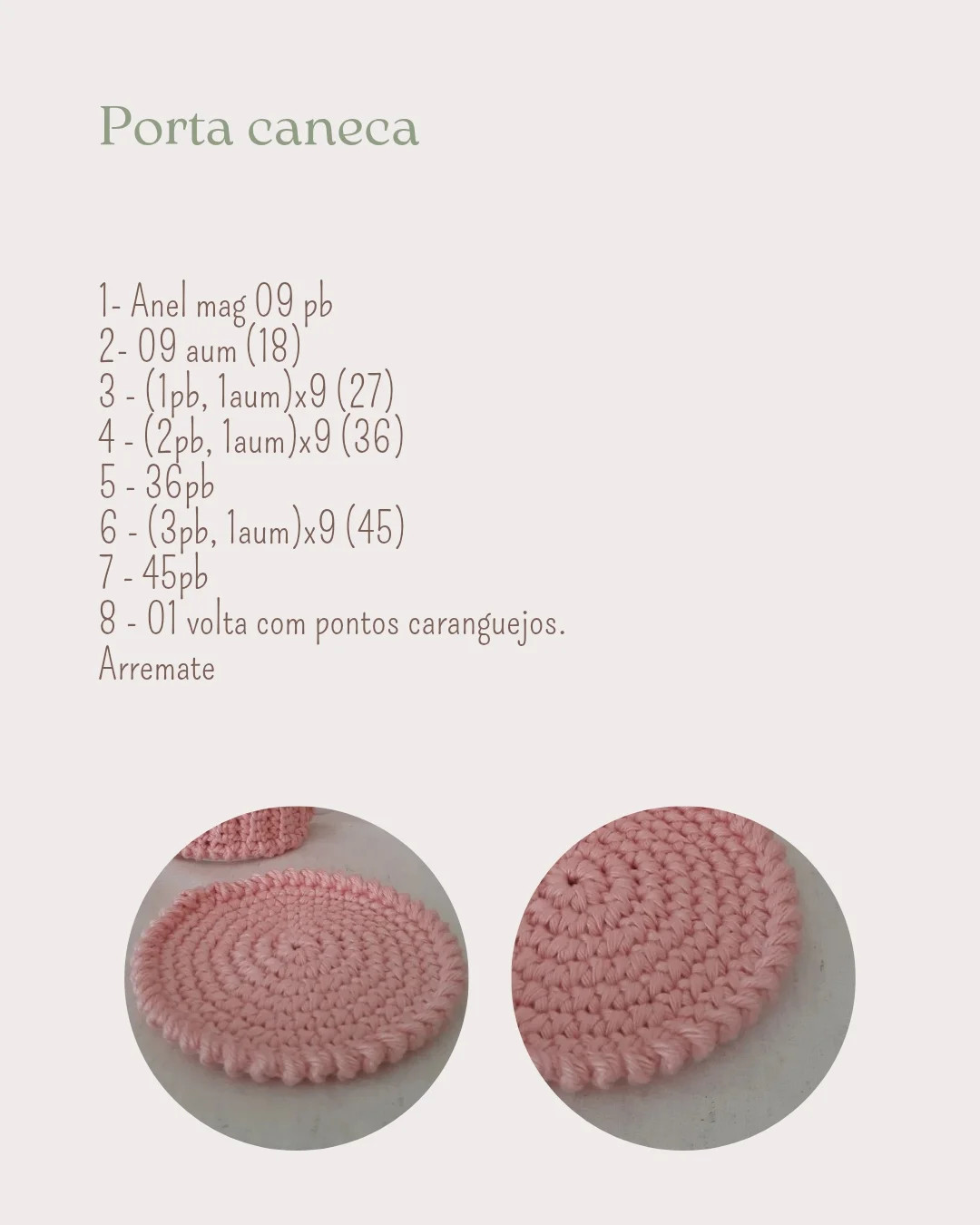Gráfico de crochê: Capinha para caneca e descanso