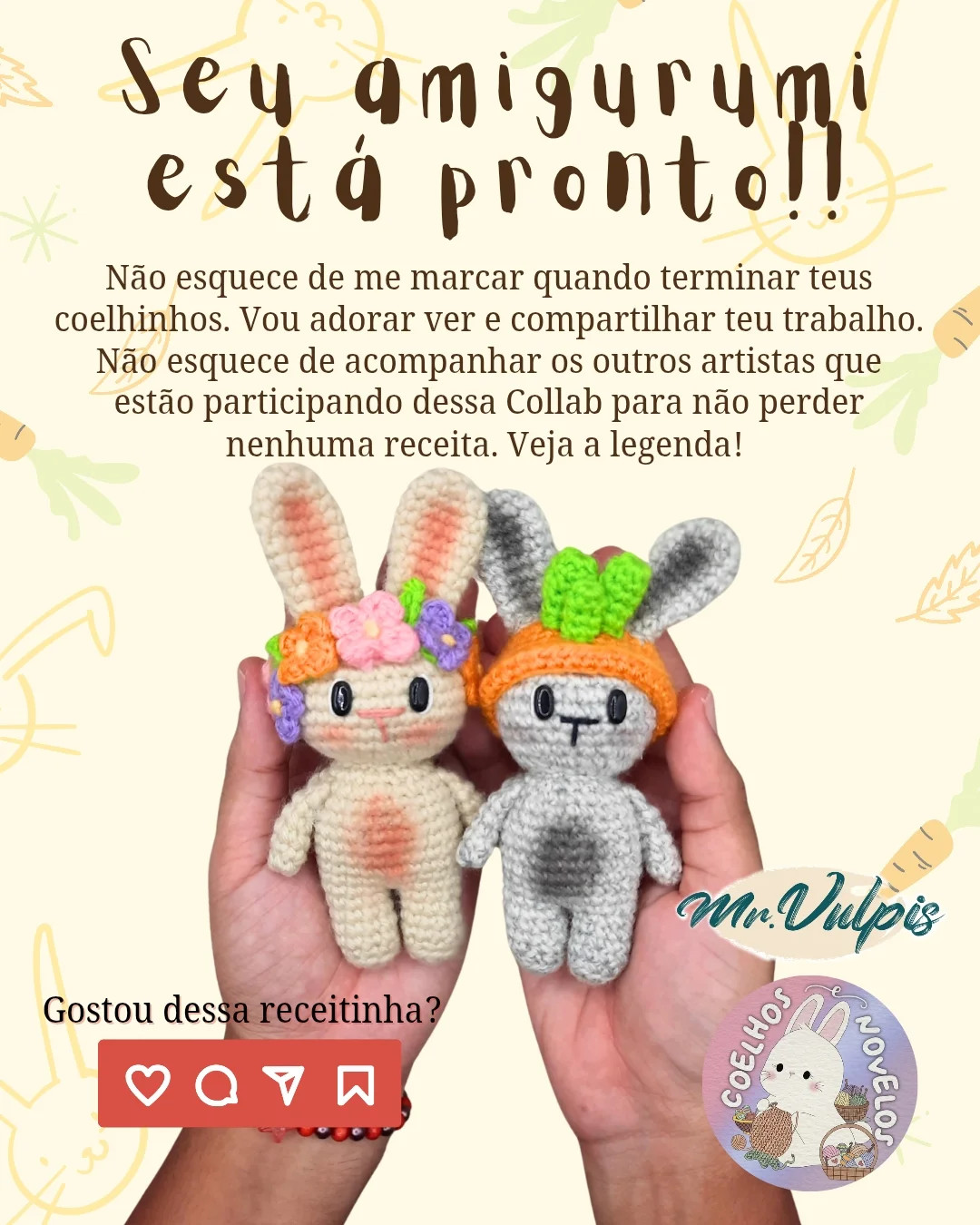 Gráfico de crochê: coelhos Stella e Jasper