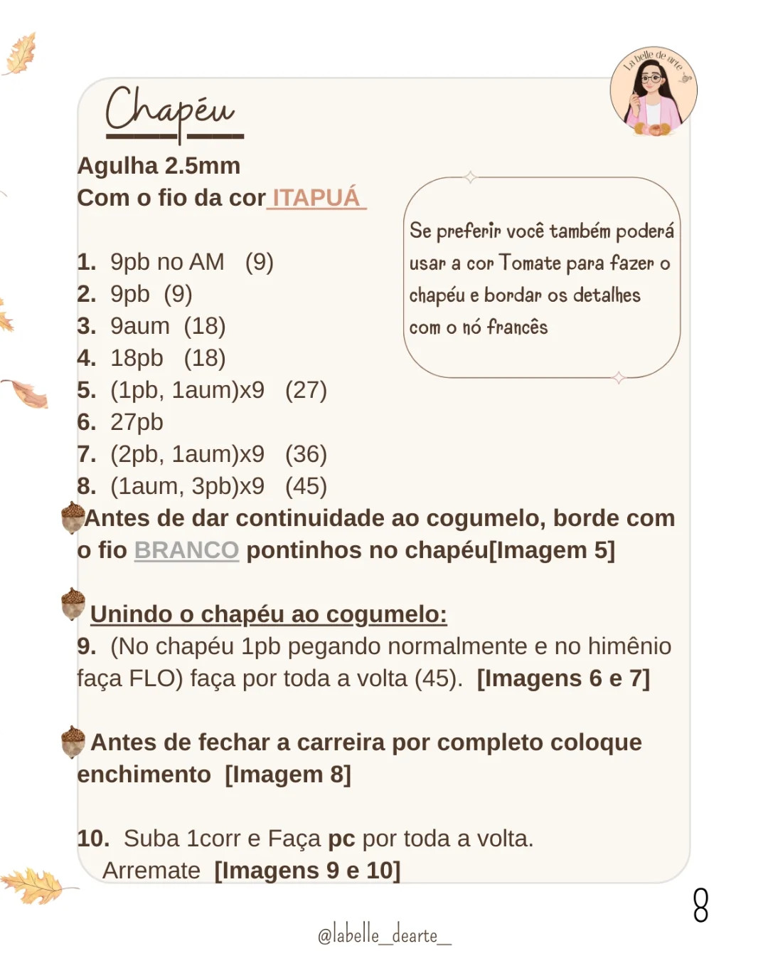 Gráfico de crochê: Cogumelos e Sapo Minúsculo
