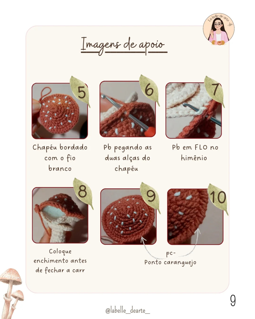 Gráfico de crochê: Cogumelos e Sapo Minúsculo