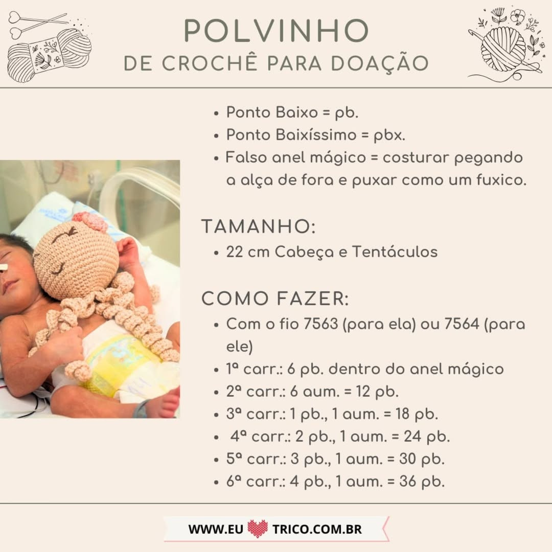 Gráfico de crochê de polvo para doação.