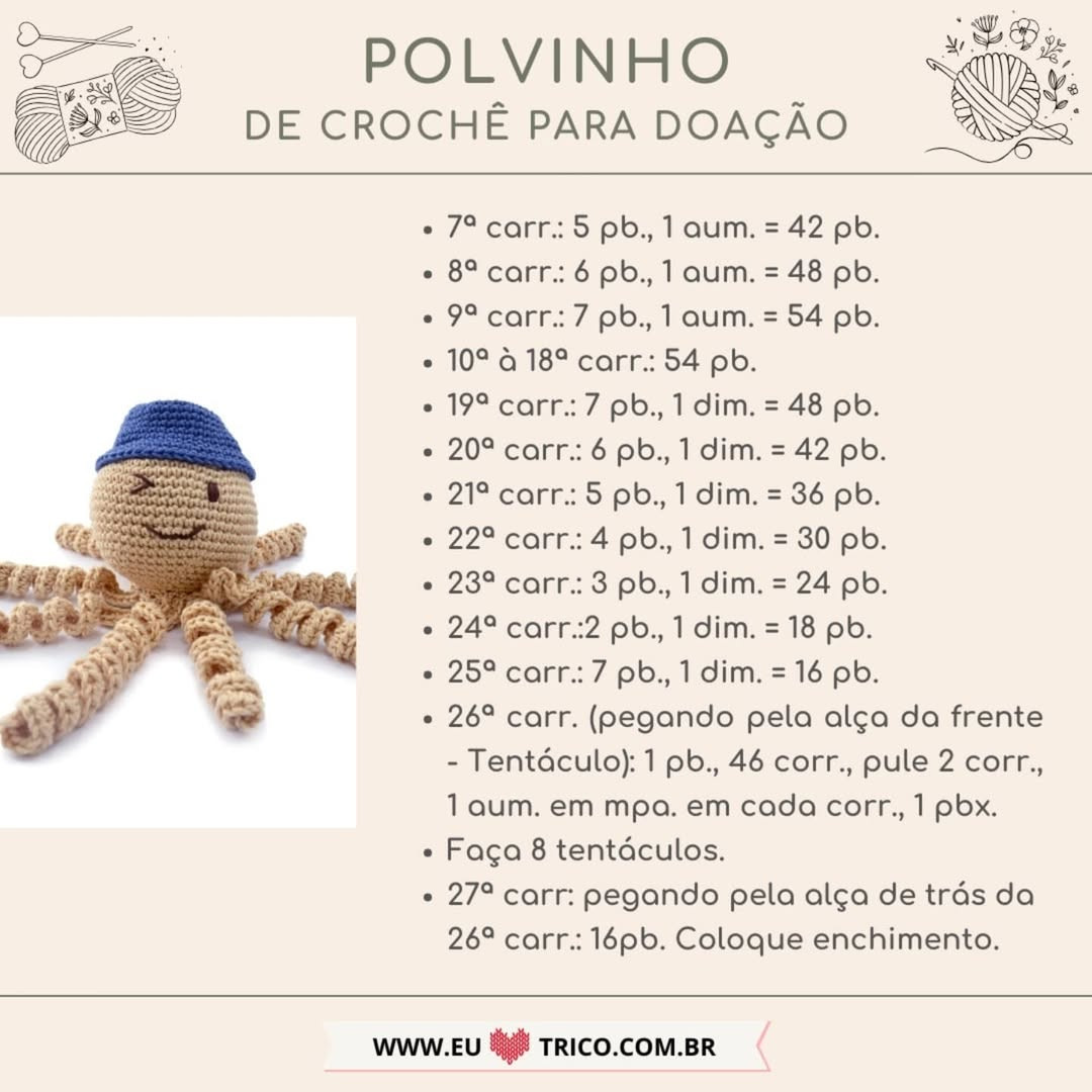 Gráfico de crochê de polvo para doação.